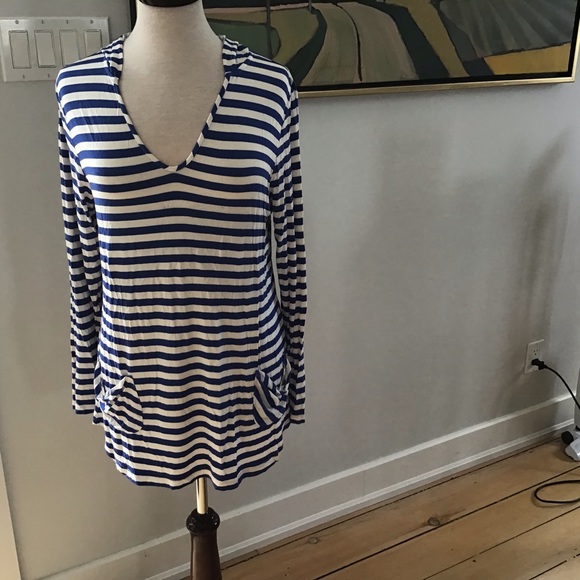 BODY GLOVE nautical strip royal blue and white stripe hoody cover up - Picture 9 of 9